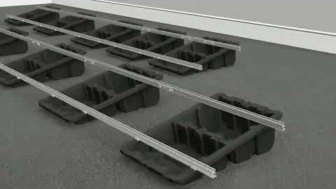 Still frame from the 3D installation animation, showing Fast Tub units and rails assembled on a flat roof